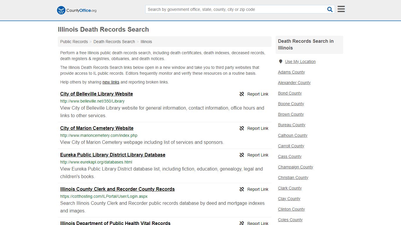 Illinois Death Records Search - County Office